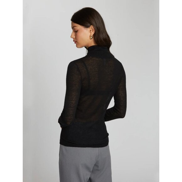 Autumn Cashmere Second Skin Sheer Mock Sweater in Black Medium New Knit Top - Picture 13 of 13